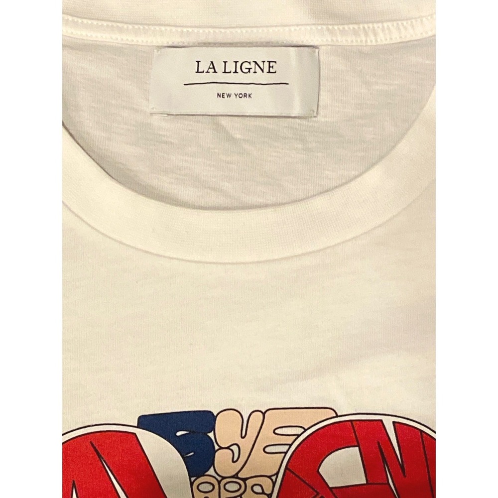 La Ligne Womens 5 Year Anniversary Graphic Long Sleeve T-Shirt White Cotton S - Picture 5 of 5